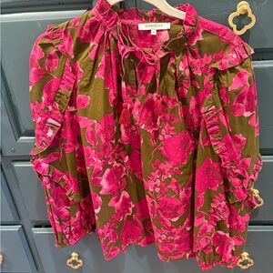 Olivaceous Pink and Green Floral Blouse